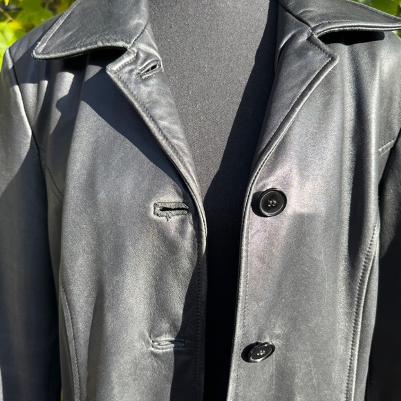 Y2K/90s Vintage DANIER Black Leather Coat | Structured Shoulders | Women's Sz M - Picture 8 of 15